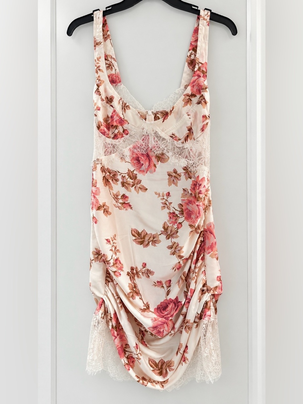 ASOS Floral Lace-Trim Slip Dress in Cream and Pink